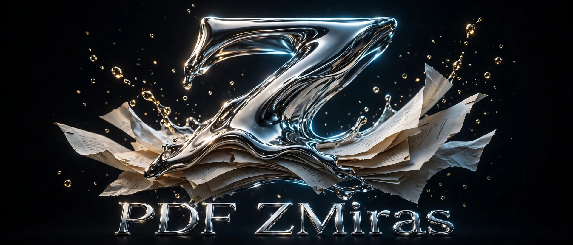 حرف Z من الكروم السائل يتصاعد من أوراق مستندات PDF